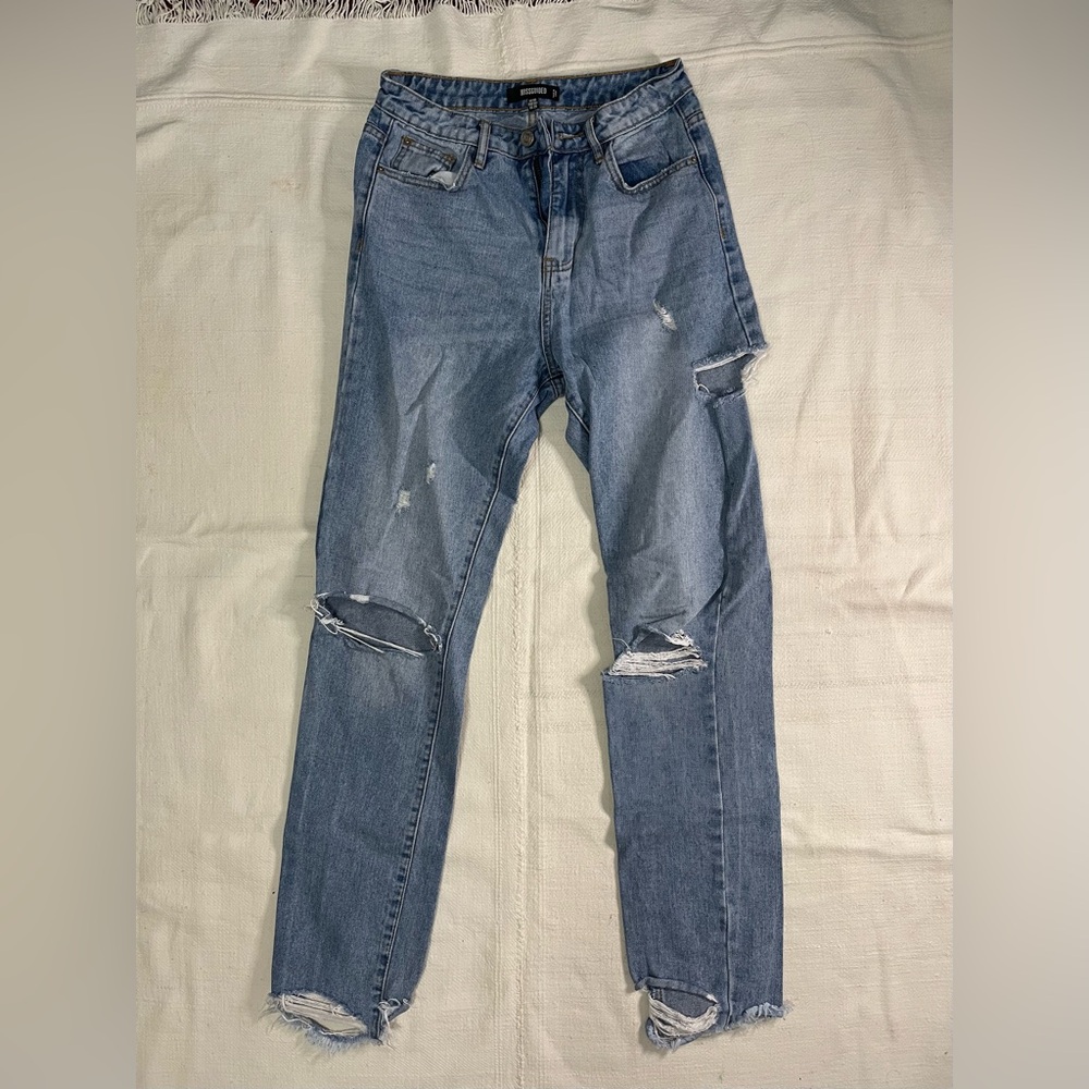 Missguided Blue Distressed Skinny Jeans
